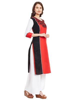 Red embroidered cotton stitched kurti 4