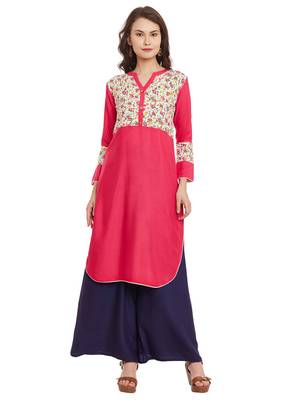 Pink printed viscose rayon stitched kurti 1