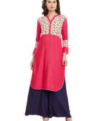 Pink printed viscose rayon stitched kurti
