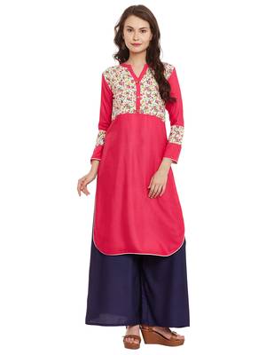 Pink printed viscose rayon stitched kurti 2
