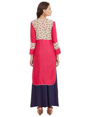 Pink printed viscose rayon stitched kurti 3