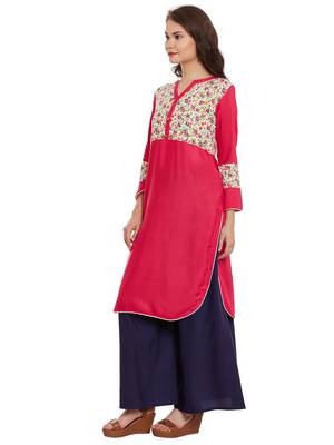 Pink printed viscose rayon stitched kurti 4