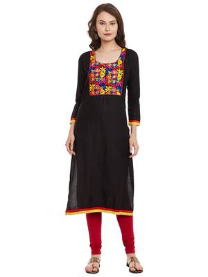 Black embroidered viscose rayon stitched kurti 1