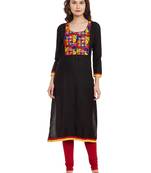 Black embroidered viscose rayon stitched kurti