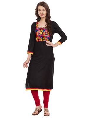 Black embroidered viscose rayon stitched kurti 2