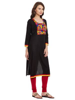 Black embroidered viscose rayon stitched kurti 4