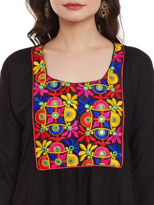 Black embroidered viscose rayon stitched kurti 5