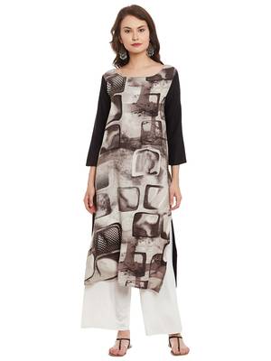 Brown printed viscose rayon stitched kurti 1