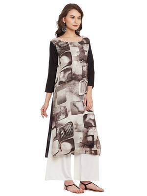 Brown printed viscose rayon stitched kurti 4