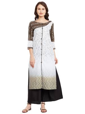 White printed cotton stitched kurti 1