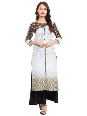 White printed cotton stitched kurti 2