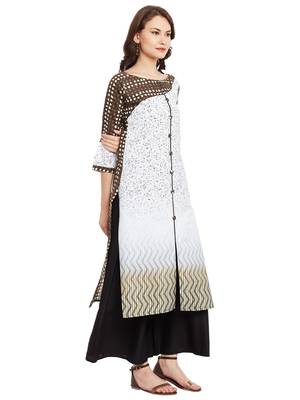 White printed cotton stitched kurti 4