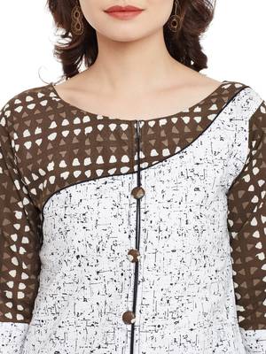 White printed cotton stitched kurti 5