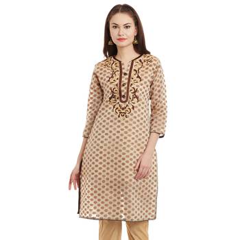Beige textured cotton stitched kurti 1