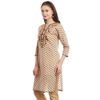 Beige textured cotton stitched kurti 2
