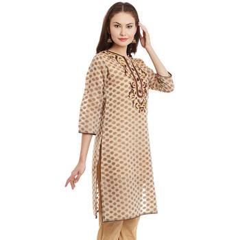 Beige textured cotton stitched kurti 3