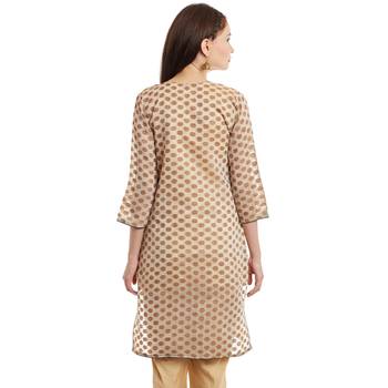 Beige textured cotton stitched kurti 4