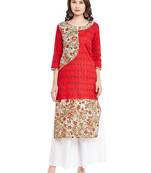 Red printed cotton stitched kurti