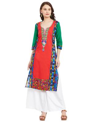 Red embroidered cotton stitched kurti 1