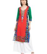 Red embroidered cotton stitched kurti