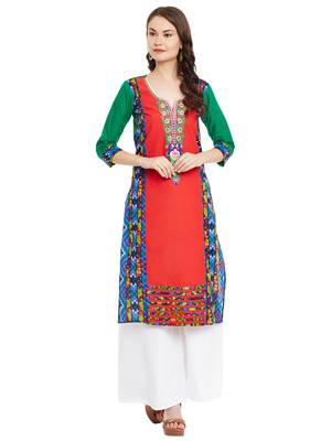 Red embroidered cotton stitched kurti 2