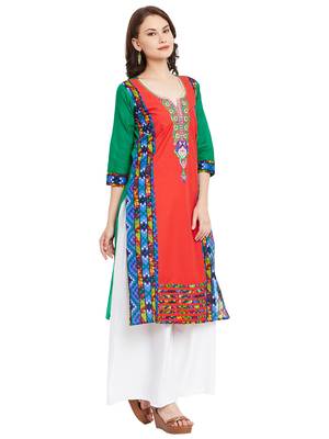 Red embroidered cotton stitched kurti 4
