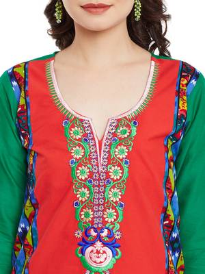 Red embroidered cotton stitched kurti 5