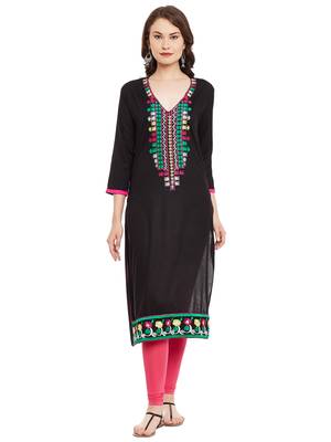 Black embroidered viscose rayon stitched kurti 1