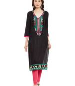 Black embroidered viscose rayon stitched kurti
