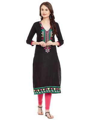 Black embroidered viscose rayon stitched kurti 2