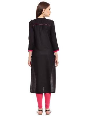 Black embroidered viscose rayon stitched kurti 3