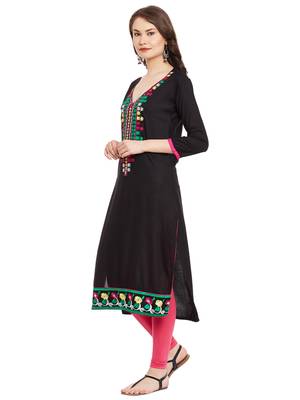 Black embroidered viscose rayon stitched kurti 4