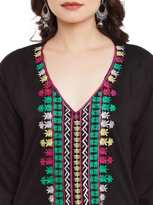 Black embroidered viscose rayon stitched kurti 5