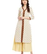 Cream printed cotton stitched kurti