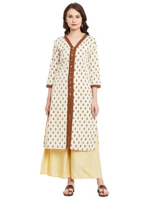 Cream printed cotton stitched kurti 2