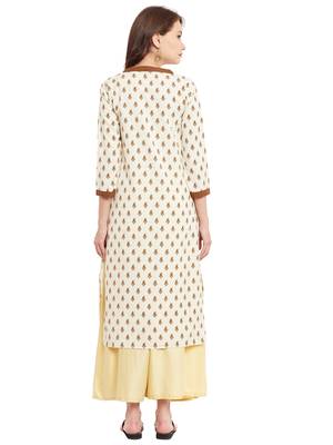 Cream printed cotton stitched kurti 3