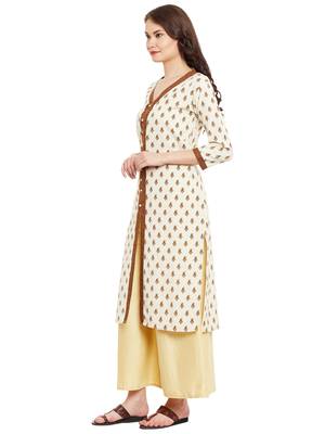 Cream printed cotton stitched kurti 4