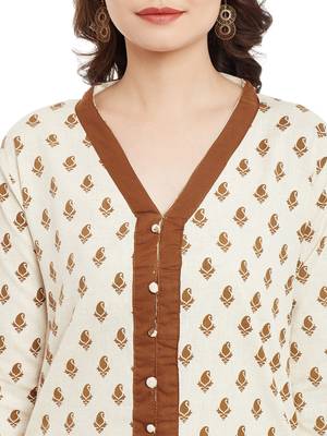Cream printed cotton stitched kurti 5