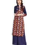 Navy blue printed cotton stitched kurti