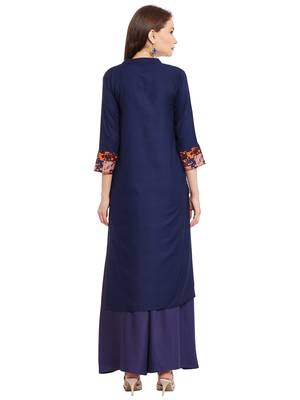 Navy blue printed cotton stitched kurti 3
