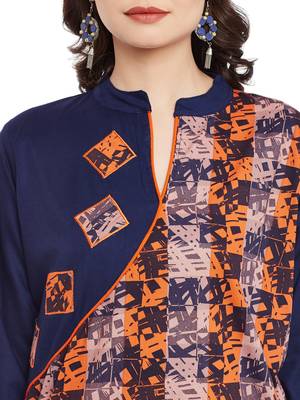 Navy blue printed cotton stitched kurti 5