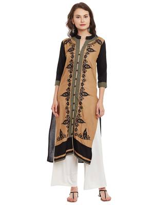 Beige embroidered viscose rayon stitched kurti 1