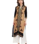Beige embroidered viscose rayon stitched kurti
