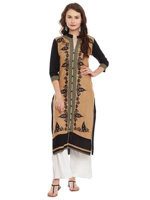 Beige embroidered viscose rayon stitched kurti 2