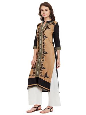Beige embroidered viscose rayon stitched kurti 4