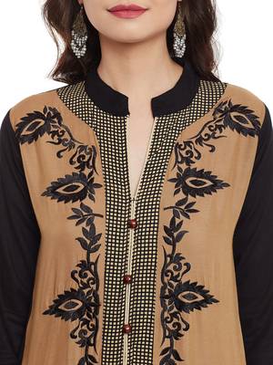 Beige embroidered viscose rayon stitched kurti 5