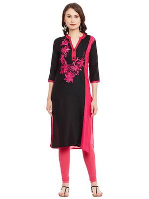 Black embroidered viscose rayon stitched kurti 1