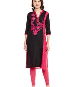 Black embroidered viscose rayon stitched kurti