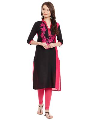 Black embroidered viscose rayon stitched kurti 2
