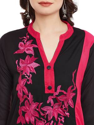 Black embroidered viscose rayon stitched kurti 5